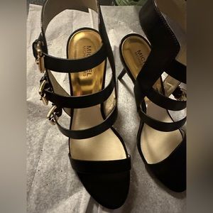 Michael Kors Dareh Black Leather Strappy Open Toe Heel Sandals